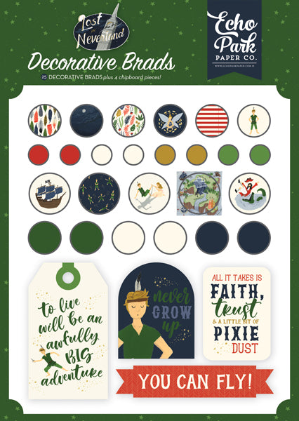 Lost in Neverland - Decorative Brads - Echo Park